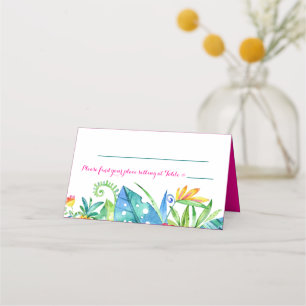 Tropiskt Rosa Teal Blommigt Chevron Reception Placeringskort