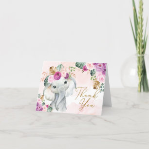 Tropiskt Rosa Violet Elephant Baby Shower Birthday Tack Kort