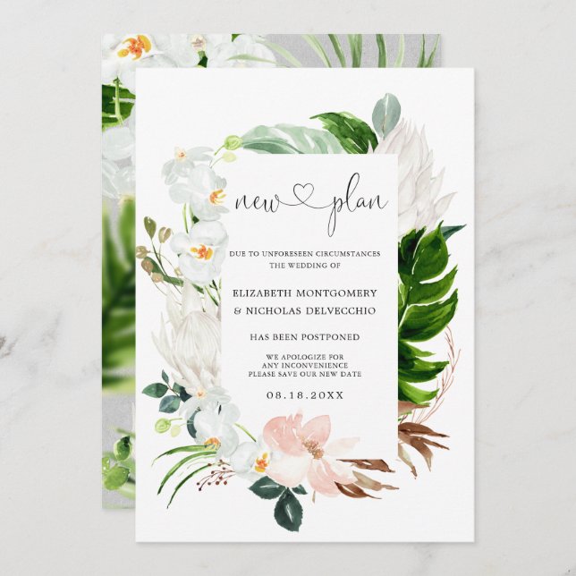 Tropiskt Rosa Vitt Blommönster | Uppställt Bröllop Inbjudningar (Fram/baksida)