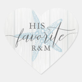 Tropiskt Rustic Beach Wedding Hans Favorite Hjärtformat Klistermärke