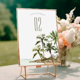 Tropiskt Rustic Handflatan Träd Beach Sand Bröllop Bordsnummer