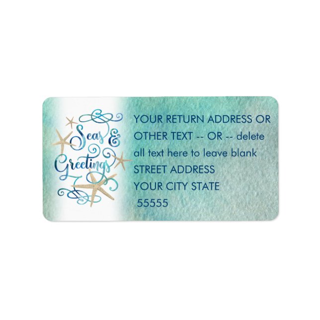 Tropiskt "SEAsons Greetings" Watercolor-skript Adressetikett (Framsidan)