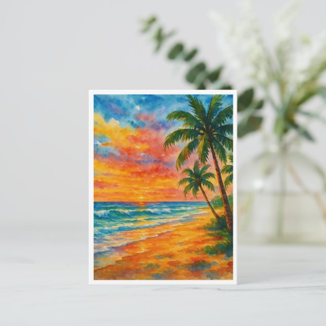 Tropiskt segment Sunset Watercolor Vykort (Stående Fram)