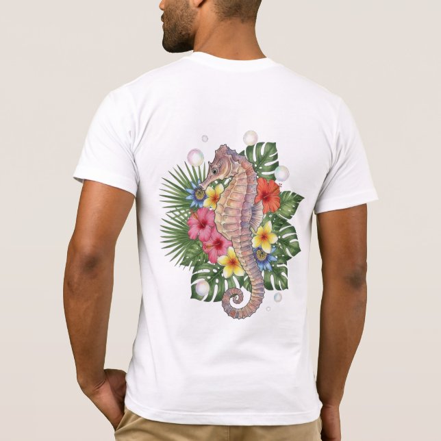 Tropiskt sjöhästav blomster t shirt (Baksida)