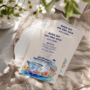 Tropiskt Sjölandskap i vattenfärgen Beach Cruise B Inbjudningar