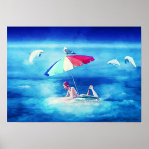 Tropiskt skal för sommarstuga, vattenfärg poster