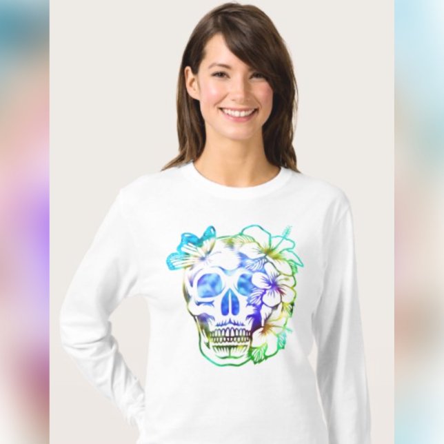 Tropiskt skal och fjäril T-Shirt (Tropical Skull & Butterfly T-Shirt )