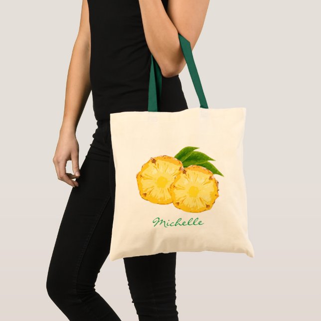 Tropiskt skalad ananas med monogrammad vattenfärg tygkasse (Framsida (produkt))