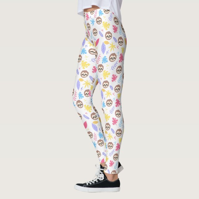 Tropiskt sloth- & lövmönster leggings (Vänster)