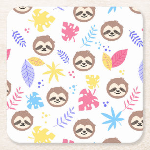 Tropiskt sloth- & lövmönster underlägg papper kvadrat