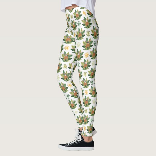 Tropiskt Slothmönster Leggings (Vänster)