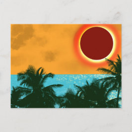 Tropiskt solariskt Eclipse med Handflatan Träd Blu Vykort