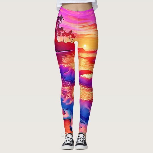 Tropiskt solnedgång: Beach Glow Art Leggings (Framsida)
