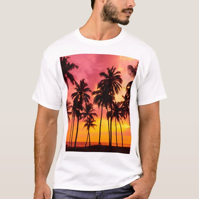 Tropiskt solnedgång: Handflatan Silhouette Serenit T Shirt (Framsida)