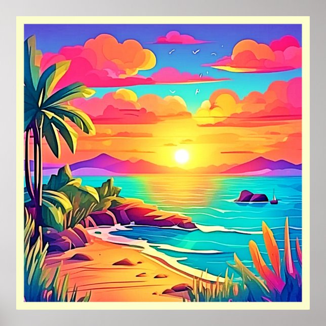 Tropiskt solnedgång: Vivid Himmel Poster (Framsidan)