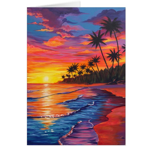 Tropiskt solnedgångskort hälsningskort (Framsidan)