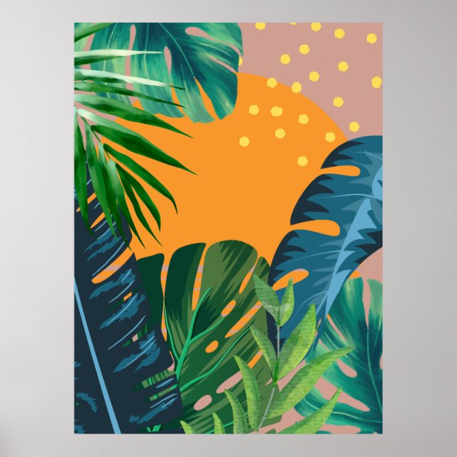 Tropiskt solnedgångslandskap Djungel Abstrakt Poster (Framsidan)