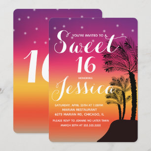 Tropiskt solnedgångspalmträd Tropiskt Sweet 16 Inbjudningar