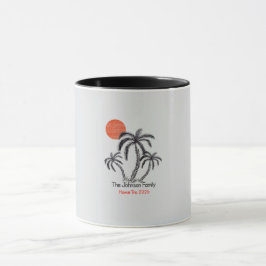 Tropiskt solnedgångsstrand palmer Familjesemester Mugg
