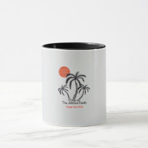 Tropiskt solnedgångsstrand palmer Familjesemester Mugg