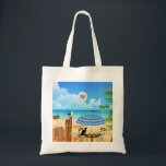 Tropiskt solnyttigt sommarstrand, havsscenmonogram tygkasse<br><div class="desc">Tropiskt soligt sommarstrand,  havsscenmonogram till väskan. Du kan anpassa den och lägga till ditt eget monogram.</div>
