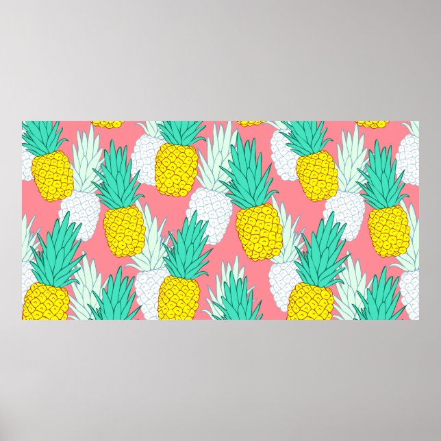 Tropiskt sömlöst mönster med exotiska ananas. poster (Framsidan)