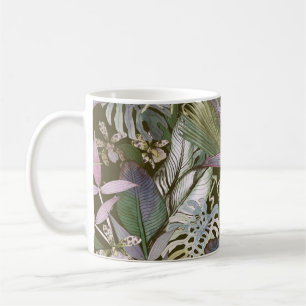 Tropiskt sömlöst mönster med tropiska blommor, b kaffemugg