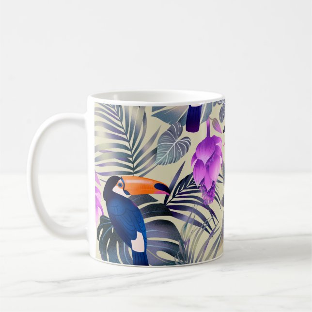 Tropiskt sömlöst mönster med tukaner, monster, p kaffemugg (Vänster)