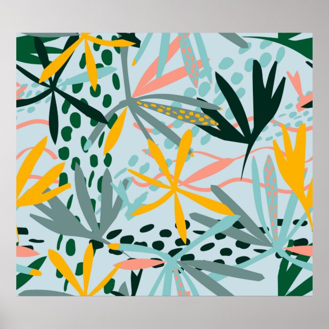 Tropiskt sömlöst struktur med handflatan löv, rast poster (Framsidan)