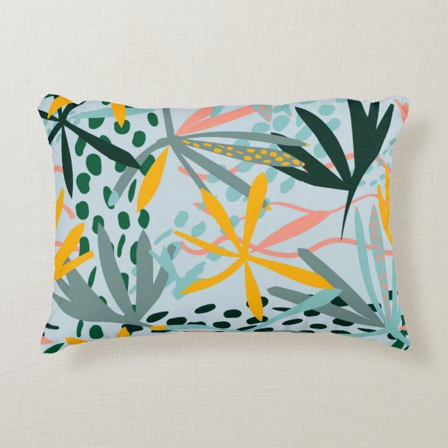 Tropiskt sömlöst struktur med handflatan löv, rast prydnadskudde (Framsidan)