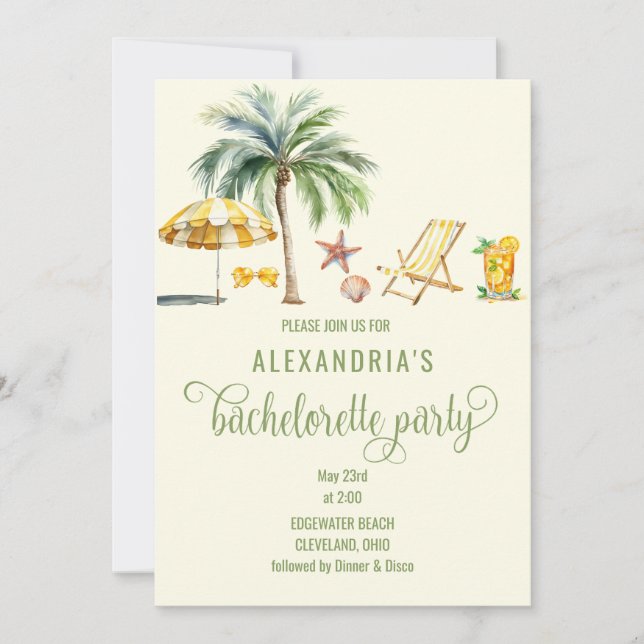 Tropiskt sommarbältesteme Bachelorette-parti Inbjudningar (Framsida)