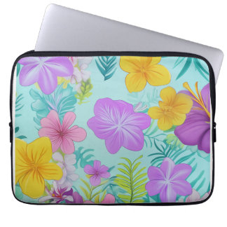 Tropiskt sommarblommigt mönster - Ljus hibiskus Laptop Fodral