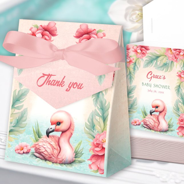 Tropiskt sommarflamingo Baby Shower Tält Presentaskar (Tropical Summer Flamingo Girl Baby Shower Tent Favor Boxes)