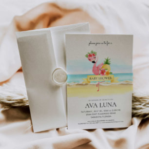 Tropiskt sommarprogram, Rosa Flamingo Baby Shower Inbjudningar