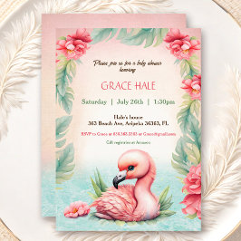 Tropiskt sommarprogram, Rosa Flamingo Baby Shower  Inbjudningar