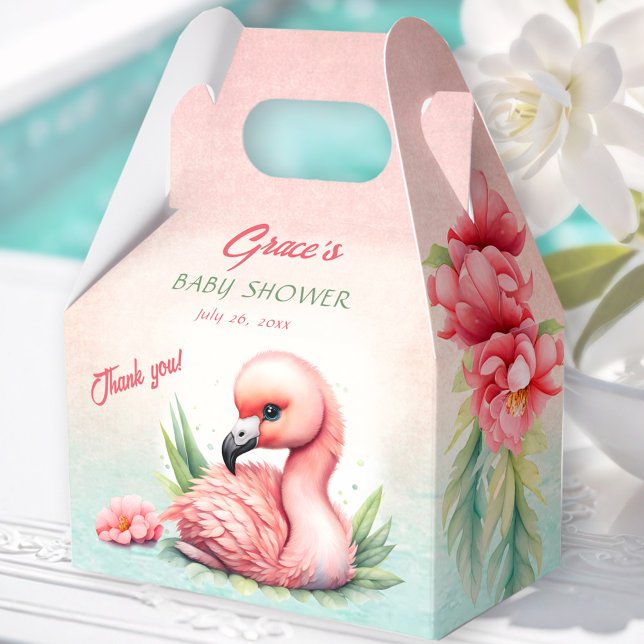 Tropiskt sommarprogram Rosa Flamingo Girl Baby Sho Presentaskar (Tropical Summer Pink Flamingo Girl Baby Shower Favor Boxes)