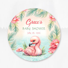 Tropiskt sommarprogram Rosa Flamingo Girl Baby Sho Runt Klistermärke