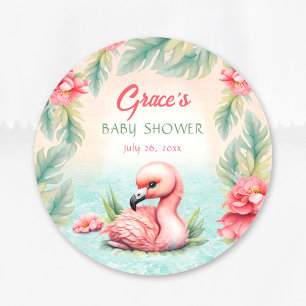 Tropiskt sommarprogram Rosa Flamingo Girl Baby Sho Runt Klistermärke