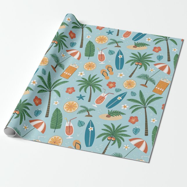 Tropiskt sommarstrandmönster (2) presentpapper (Utrullad)