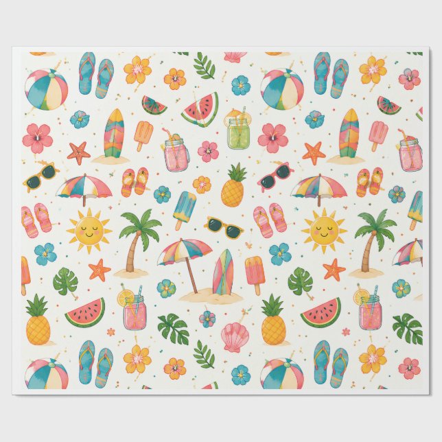 Tropiskt sommarstrandmönster presentpapper (Platt)