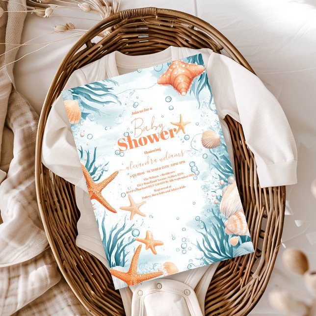 Tropiskt sommarstrumpor, babyskor för stjärnfisk inbjudningar (Skapare uppladdad)