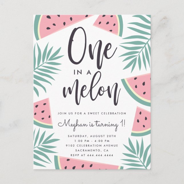 Tropiskt sommarvattenmelon ett på en Melonfödelsed Inbjudan Vykort (Framsida)