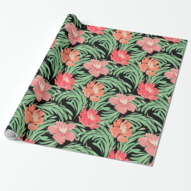 Tropiskt sötvatten, botaniskt Mönster Presentpapper (Utrullad)