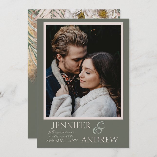 Tropiskt Spara datum för Grönten Modern fotoöverfö Spara Datumet (Fram/baksida)