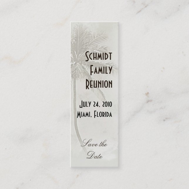 Tropiskt spara datumet (taupe) mini visitkort (Framsida)