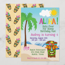 Tropiskt strand Aloha Luau-födelsedagsinbjudan