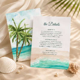 Tropiskt strand- och palmerbröllop Detaljerad kort