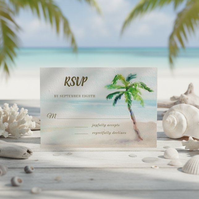 Tropiskt strand palmer akvarell bröllop OSA kort (Skapare uppladdad)