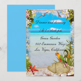 Tropiskt strandblommigt bröllopsmottagande kort