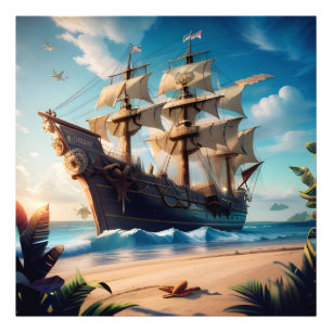 Tropiskt strandpiratskepp fototryck